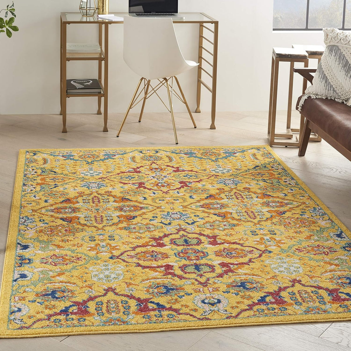 Allur Yellow Multicolor 4' x 6' Area Rug - Easy Clean, Non Shedding, Bed Room, Living Room, Dining Room, Kitchen (4' x 6')