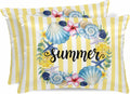 Satin Pillowcase for Hair and Skin Standard Size 2 Pack Starfish Shell Wreath Satin Pillow Case Soft Cool Silk Summer Lemon Yellow Stripes Pillowcases with Hidden Zipper Throw Pillow Covers 20x26 Inch