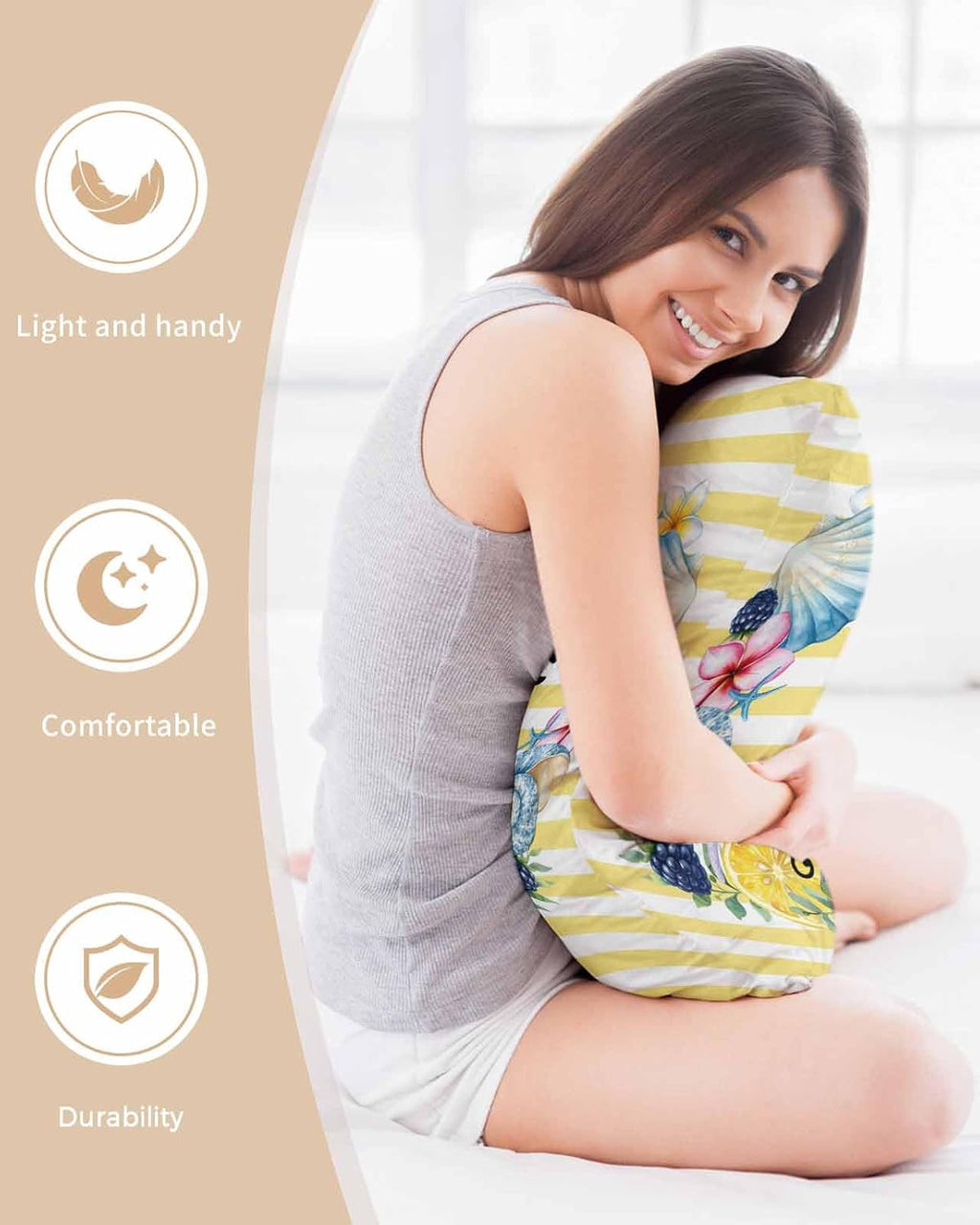 Satin Pillowcase for Hair and Skin Standard Size 2 Pack Starfish Shell Wreath Satin Pillow Case Soft Cool Silk Summer Lemon Yellow Stripes Pillowcases with Hidden Zipper Throw Pillow Covers 20x26 Inch