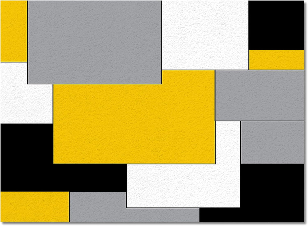 Yellow Black Geometric Area Rugs Indoor Non-Slip Rectangle Rug 2x3 ft, Abstract Color Block Yellow Black Gray Rug Rubber Backing Floor Mats Contemporary Home Decor Carpet for Entryway Living Room