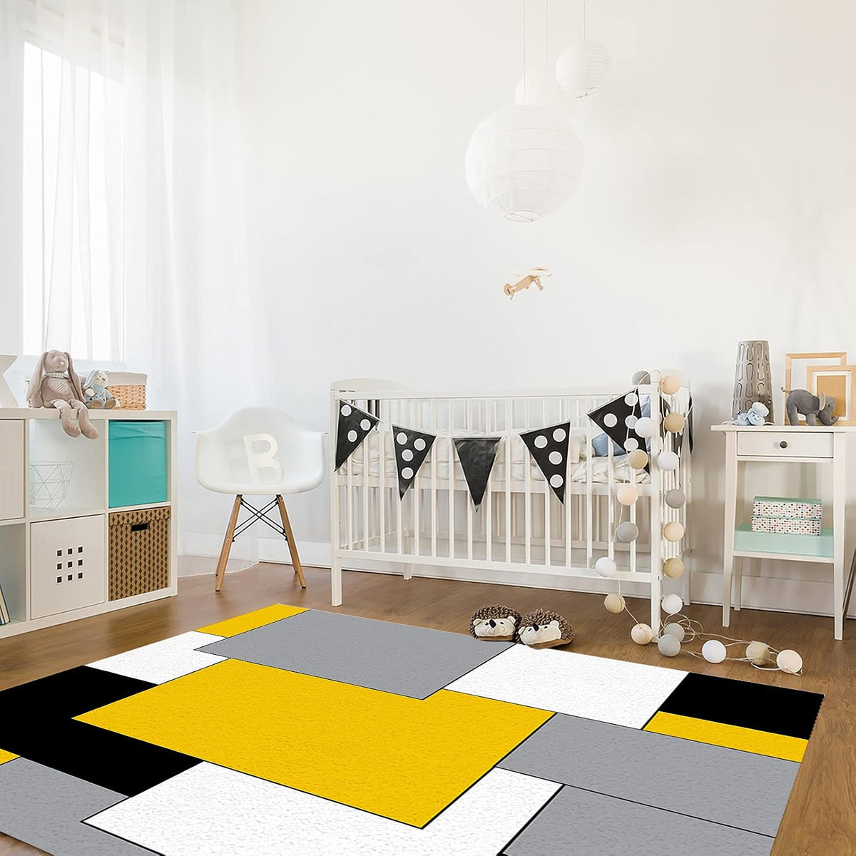 Yellow Black Geometric Area Rugs Indoor Non-Slip Rectangle Rug 2x3 ft, Abstract Color Block Yellow Black Gray Rug Rubber Backing Floor Mats Contemporary Home Decor Carpet for Entryway Living Room