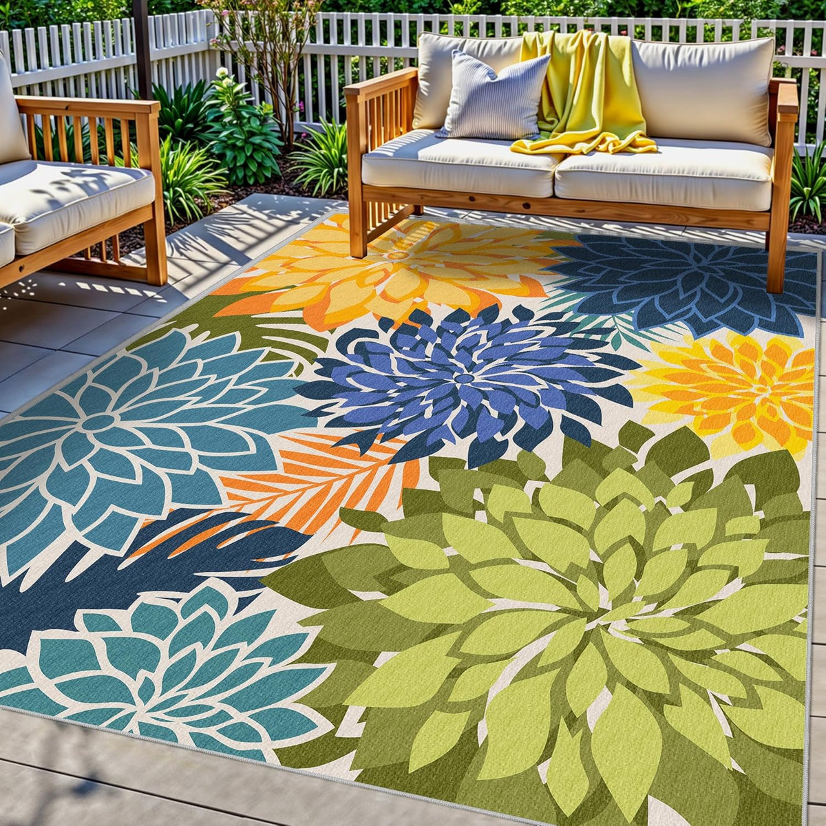 Outdoor Rug Waterproof, Washable Patio Rug for Deck, 5x8, Green