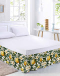 Watercolor Lemon Bed Skirt Queen Size 16 Inch Drop, Adjustable Elastic Wrap Around Bed Skirts Easy Fitting Dust Ruffle Bedskirt Bed Frame Cover Green Yellow Fruit Country Flower