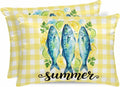 Summer Fish Standard Pillowcase Set of 2, Farmhouse Yellow Lemon Stripes Satin Pillow Case Cover with Smooth Hidden Zipper Closure, Soft Throw Pillow Covers Cases for Home Decoration 20 X 26 Inches
