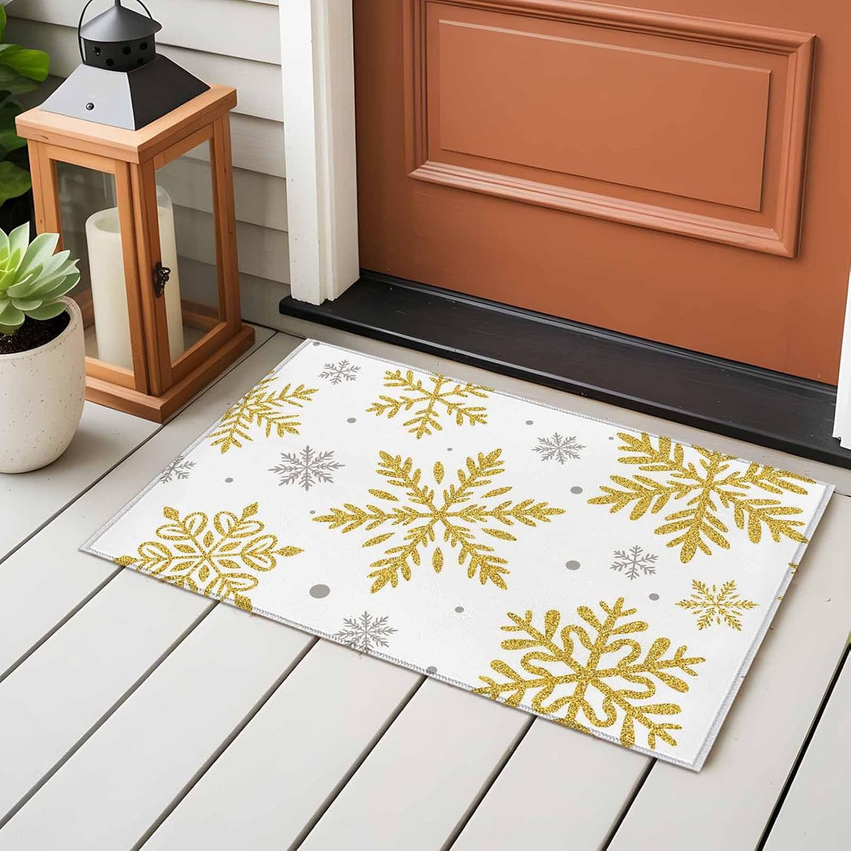 Winter Snowflake 2x3 Area Rugs for Living Room, Christmas Yellow Sequins Texture Abstract Non Slip Floor Mat Washable Low-Profile Indoor Carpet for Bedroom, Dining Room, Bathroom