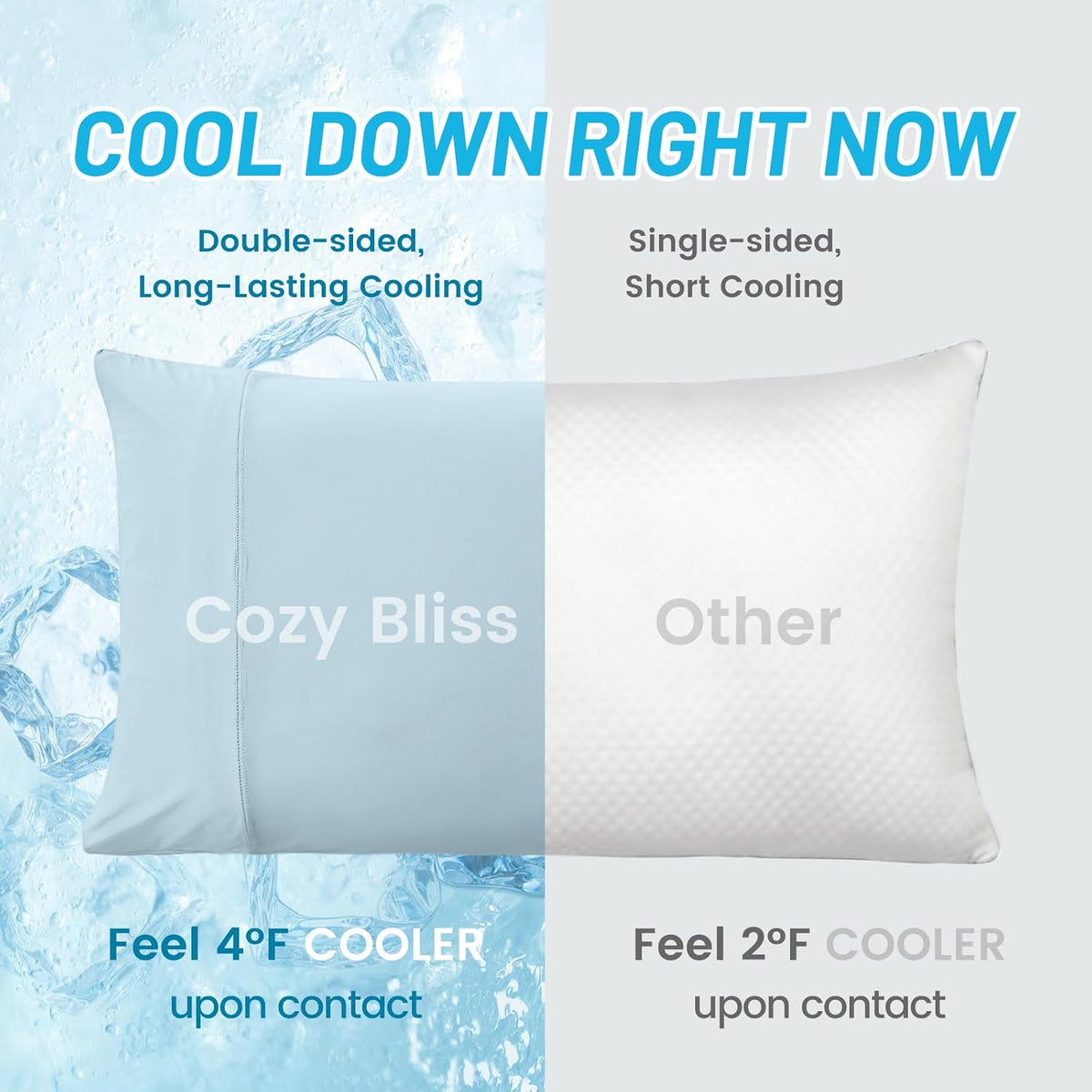 2 Pack Cooling Pillow Cases, Standard 20" x 26", Blue