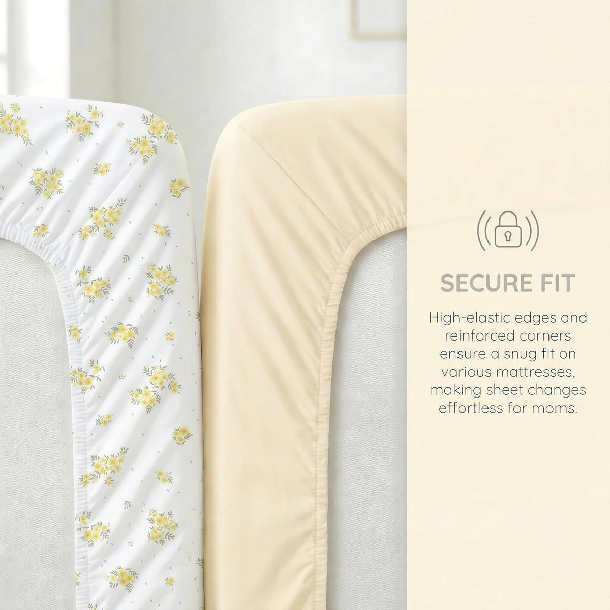 4 Pack Stretchy Bassinet Sheets 20" x 35" Compatible with Newton, Ezebaby, Angelbliss, AMKE(3 in 1) & Other Large Bedside Sleeper - Soft Breathable Fitted Bassinet Sheets - Light Floral Yellow