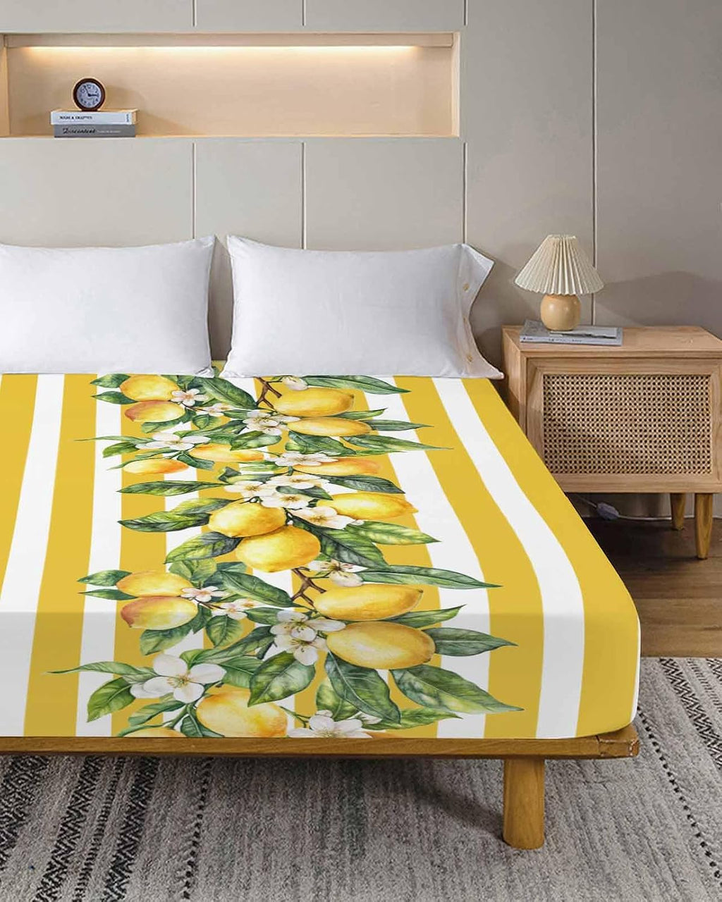 Twin Size Top Sheet Only, Classical Yellow Stripes Lemon Flat Sheet Microfiber Breathable Soft Bed Sheet, Retro Vertical Bar Arrangement Hotel Bedding Flat Sheets for Bedroom