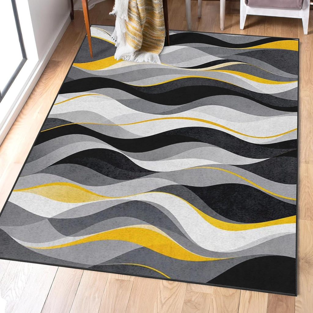 Area Rug 5'x7' Abstract Modern Yellow for Living Room