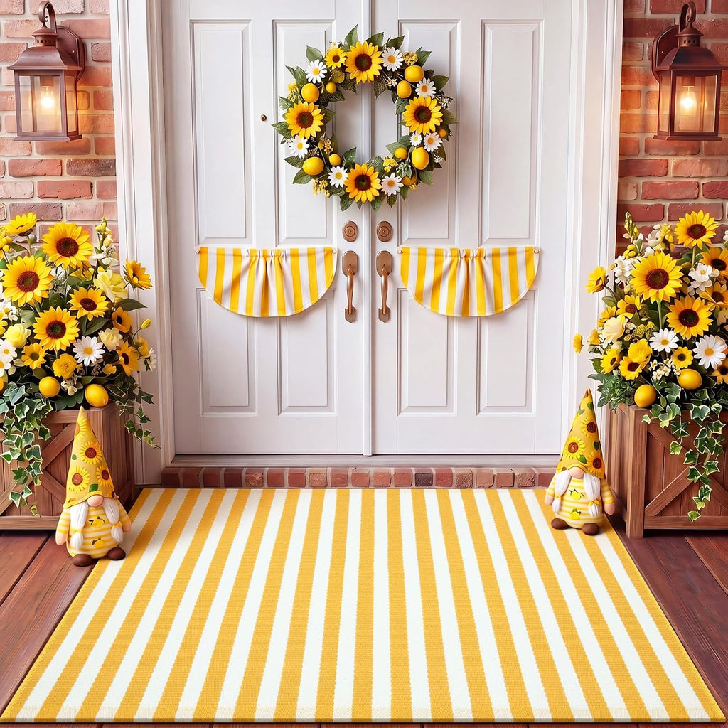 3' X 5' Yellow and White Fall Vertical Stripe Outdoor Rug