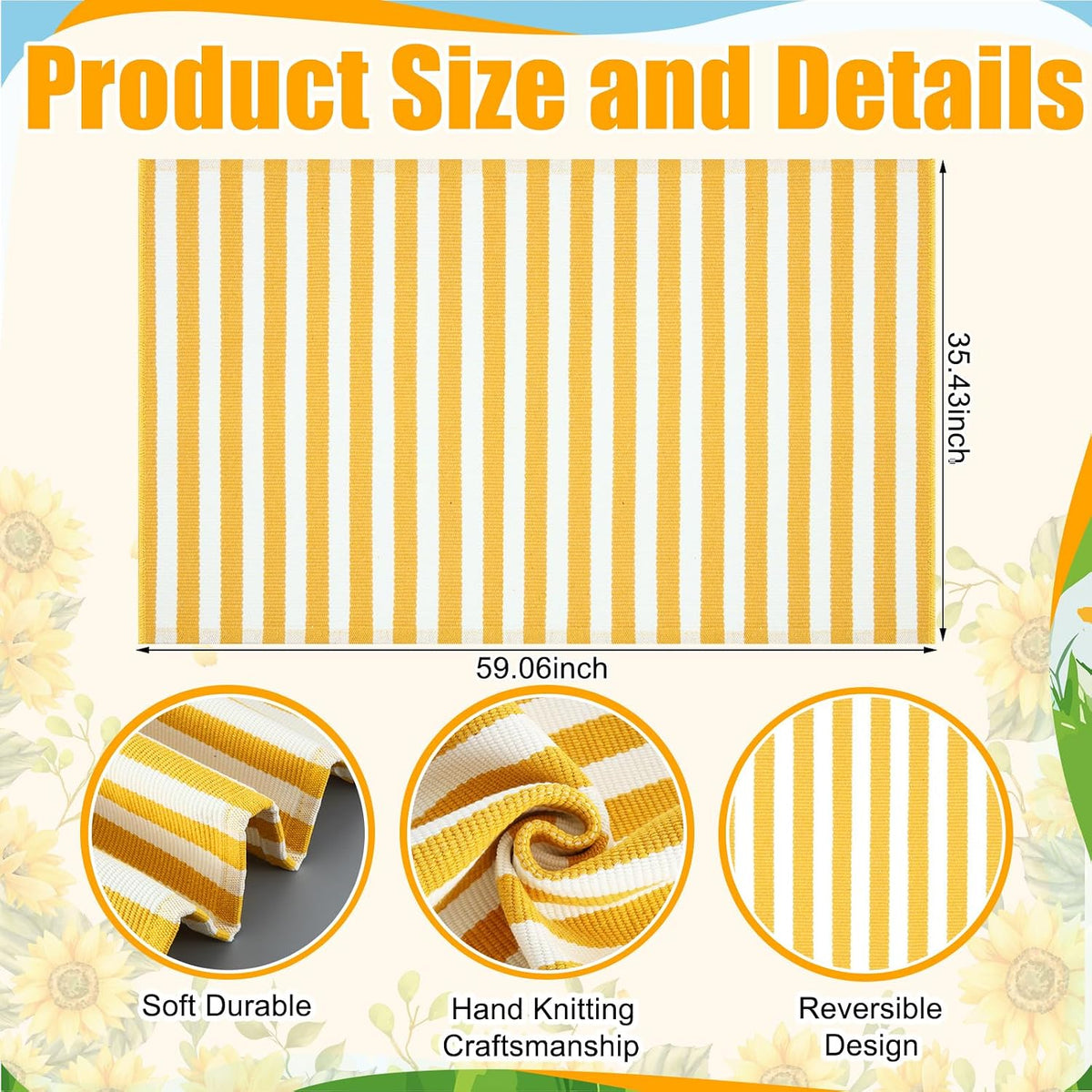 3' X 5' Yellow and White Fall Vertical Stripe Outdoor Rug