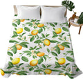 Flat Sheet, 1 Piece Top Sheet Twin Size Yellow Lemon Leaves Soft Breathable Bed Sheet White Floral Brushed Microfiber Bed Sheet, Wrinkle Resistant, Fade Resistant Bedding
