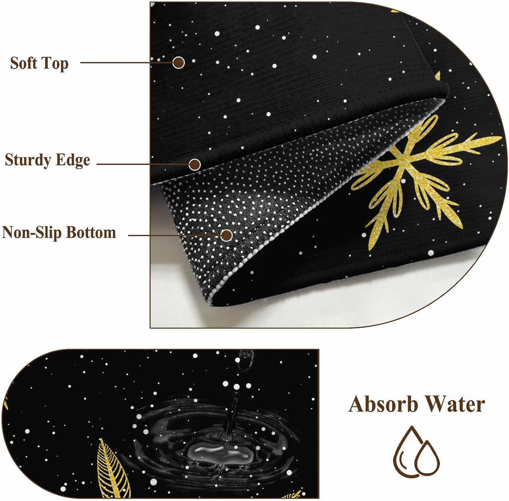 Yellow Christmas Snowflakes 2x3 Area Rugs for Living Room, Winter Snow Abstract Black Non Slip Floor Mat Washable Low-Profile Indoor Carpet for Bedroom, Dining Room, Bathroom