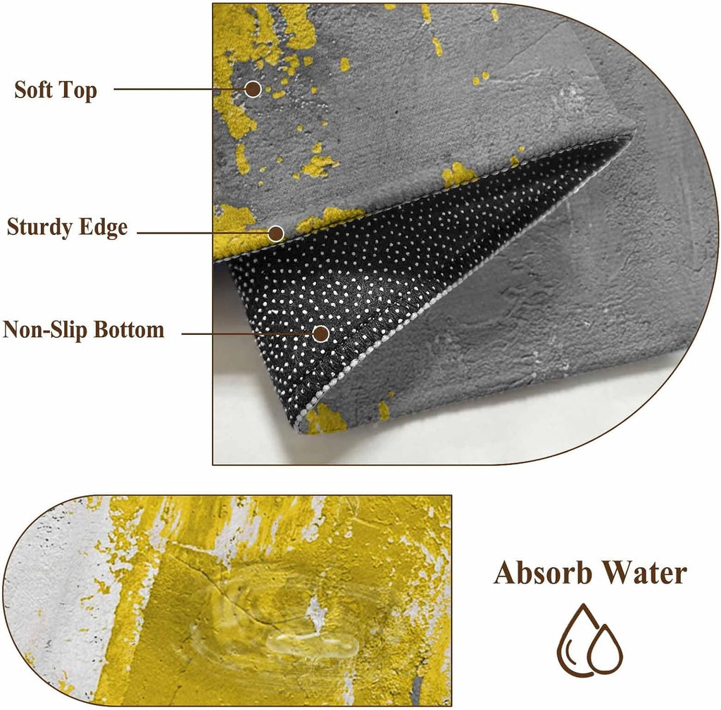 4x6ft Abstract Art Area Rug Non Slip Soft Washable Yellow Grey Wall Mottled Texture Minimalist Modern Rectangle Area Rugs Low Pile Indoor Carpet Mat for Bedroom Living Room Dining Entryway