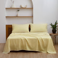 Belgian Linen Sheet Set Solid Color - 4 Pieces (1 Flat Sheet, 1 Fitted Sheet & 2 Pillowcases) Natural Flax Cotton Blend Soft Breathable Farmhouse Bedding - King Size, Pale Yellow