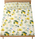 3 Pieces Twin Fitted Sheet Set, Summer Lemon Leaves Flower Deep Pocket Up to 16", Watercolor Yellow Stripes Soft Elastic Bed Sheets and Pillow Cases Secure Fit