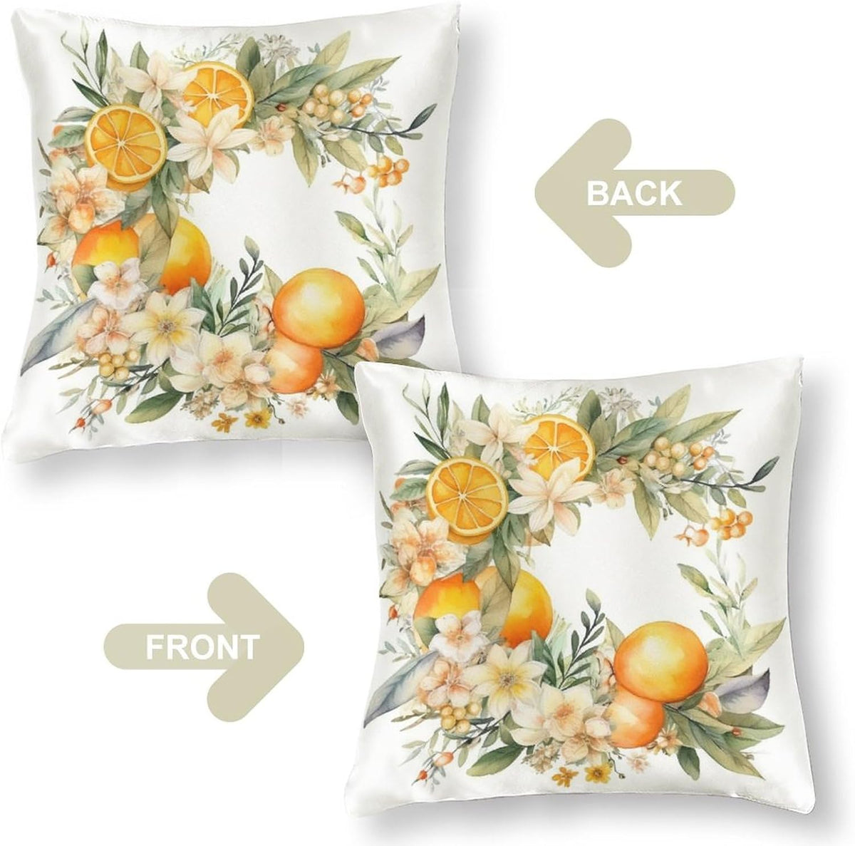 Satin Throw Pillow Covers Lemon Daisies Wreath Decorative Pillowcase Yellow Sweet Lemon Outdoor Pillow Cover Zippered for Farmhouse Decor Room Bedroom Sofa Chair Car 16"x16"