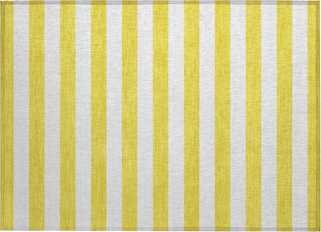 2' X 3' Yellow and White Striped Washable Indoor Outdoor Area Rug