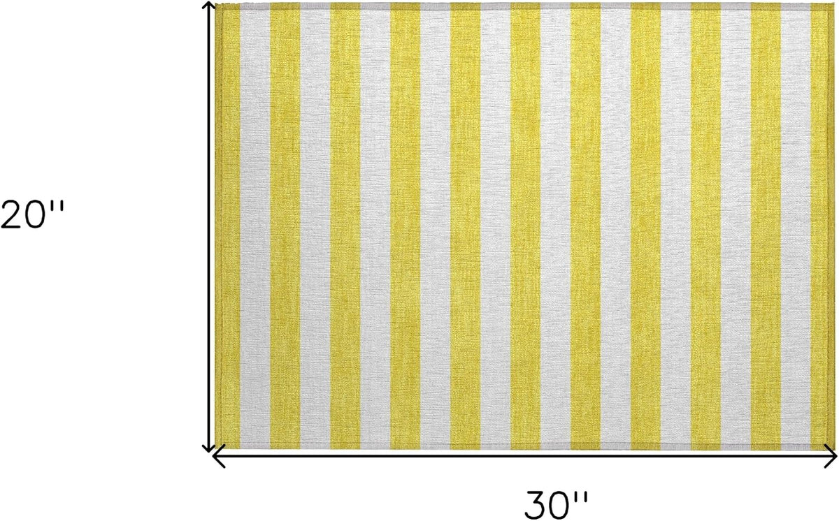2' X 3' Yellow and White Striped Washable Indoor Outdoor Area Rug