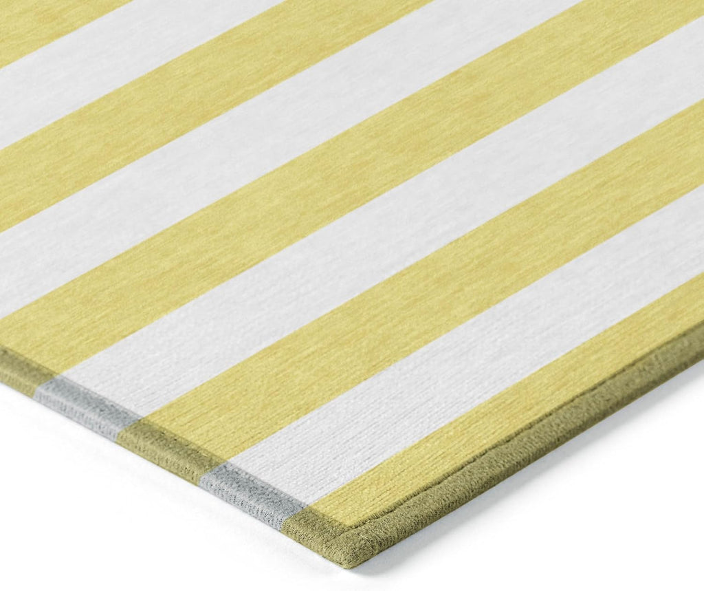 2' X 3' Yellow and White Striped Washable Indoor Outdoor Area Rug