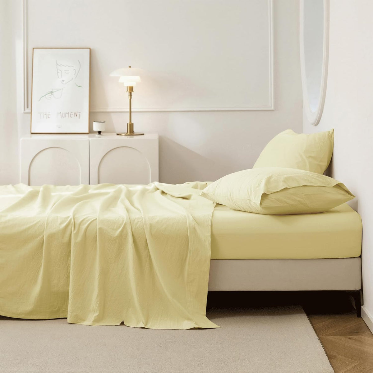 JIYUAN Twin Washed Cotton Sheet Set, 3-Piece, Relaxed Linen Feel
