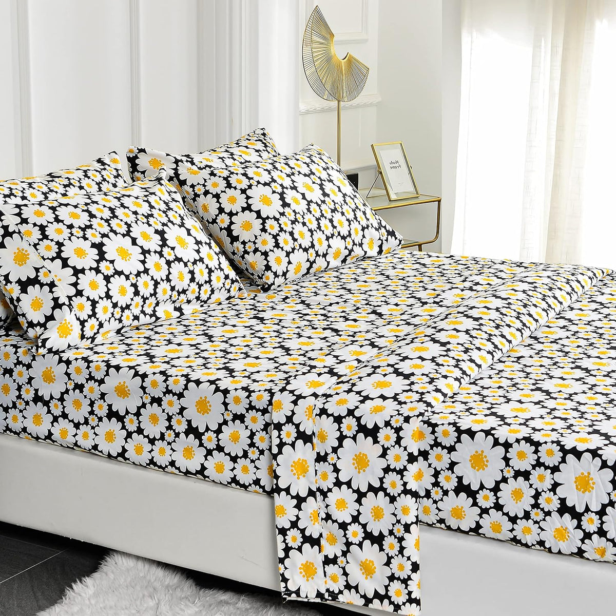 Ultra-Soft Microfiber Sheet Set - Double Brushed - Wrinkle and Stain Resistance - Fit 14 inches Deep Pocket - 4 Pieces Set (Twin, Yellow Daisies)