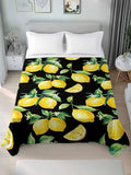 Twin Flat Sheet Only, Summer Lemon Fruit Floral Top Sheet Breathable Soft Brushed Polyester Microfiber Bed Sheets, Yellow on Black Hotel Luxury Bedding Sheets for Women,Men,Teens