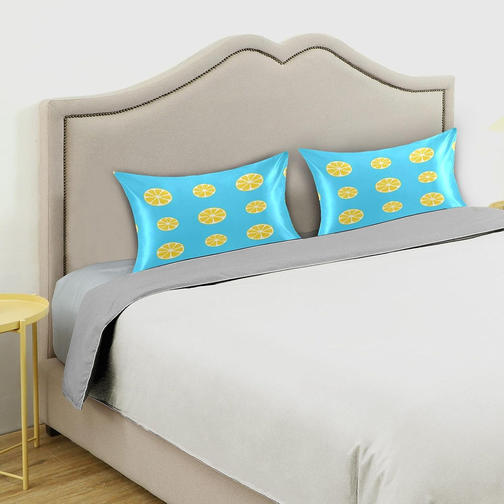 Yellow Lemon Slices Satin Pillowcase, Softer Than Silk Pillow Cases - Smooth Cooling Satin Pillow Cover with Envelope Closure, Standard Size (20"x26")