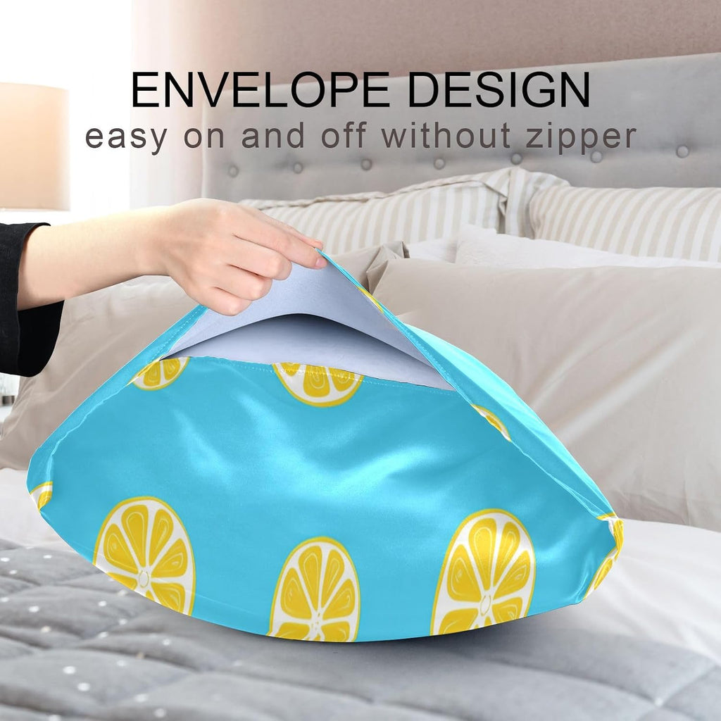 Yellow Lemon Slices Satin Pillowcase, Softer Than Silk Pillow Cases - Smooth Cooling Satin Pillow Cover with Envelope Closure, Standard Size (20"x26")
