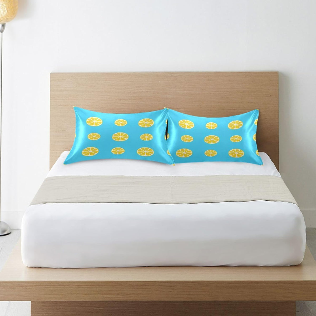 Yellow Lemon Slices Satin Pillowcase, Softer Than Silk Pillow Cases - Smooth Cooling Satin Pillow Cover with Envelope Closure, Standard Size (20"x26")