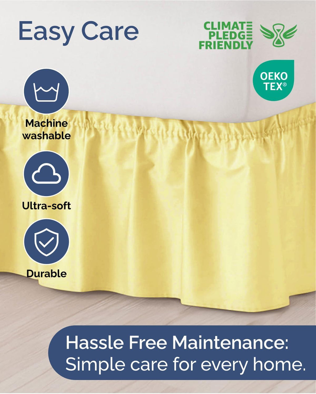 CGK Linens Wrap Around Dust Ruffle Bed Skirt - Queen, 15" Yellow