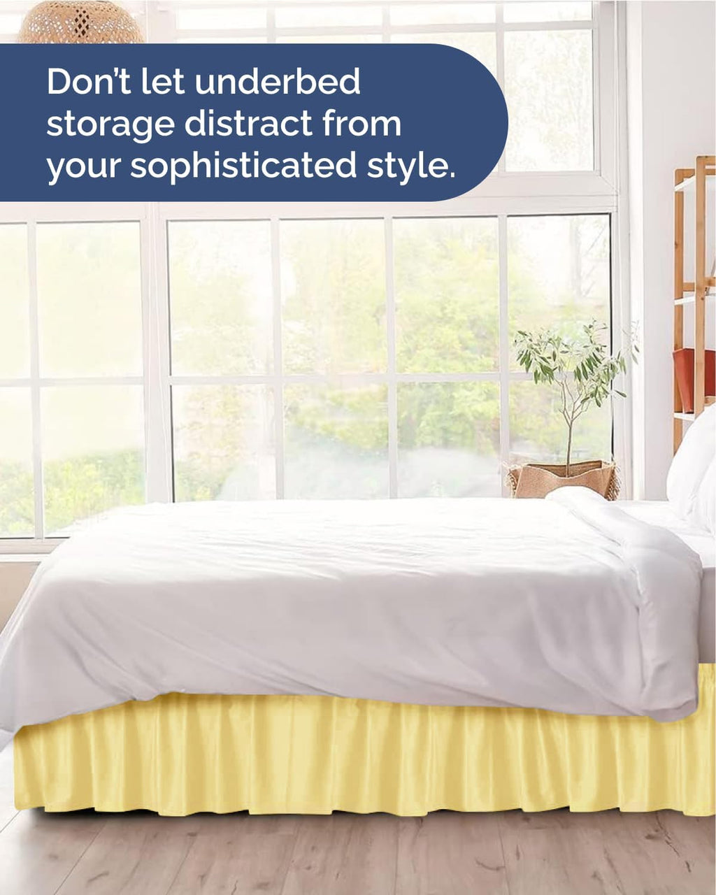 CGK Linens Wrap Around Dust Ruffle Bed Skirt - Queen, 15" Yellow