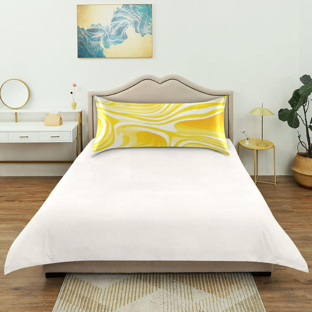 Envelope Enclosure Silk Pillowcase, Wrinkle Resistant Aesthetic Bed Sleeping Pillow Cover for Hair and Skin, 20"X 26", (Lemon Yellow Stripe)