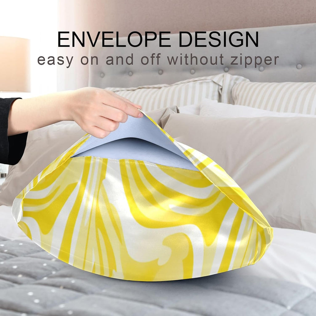Envelope Enclosure Silk Pillowcase, Wrinkle Resistant Aesthetic Bed Sleeping Pillow Cover for Hair and Skin, 20"X 26", (Lemon Yellow Stripe)