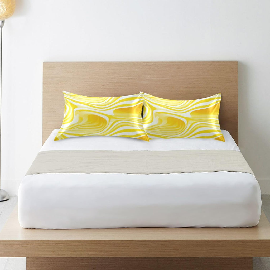 Envelope Enclosure Silk Pillowcase, Wrinkle Resistant Aesthetic Bed Sleeping Pillow Cover for Hair and Skin, 20"X 26", (Lemon Yellow Stripe)