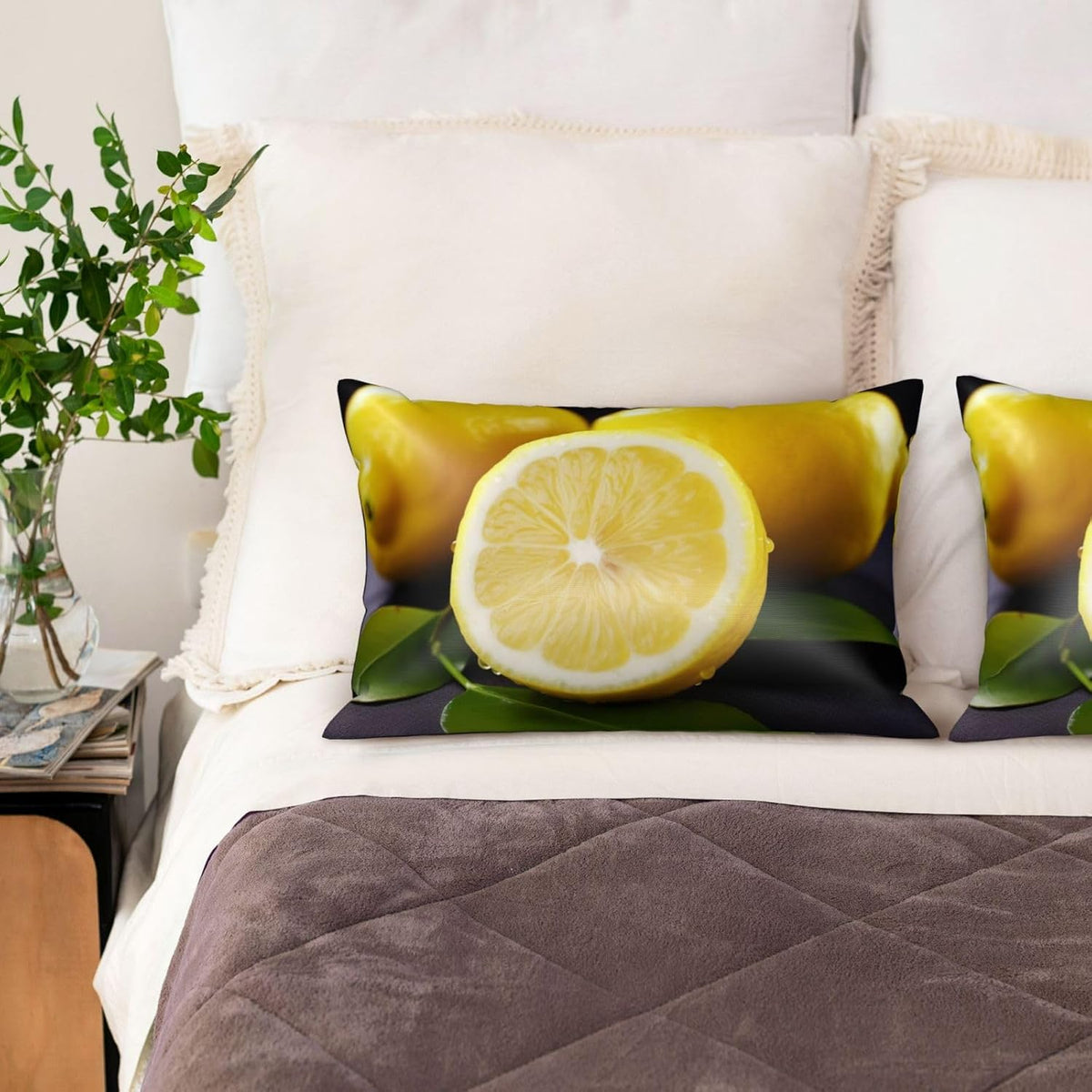 Yellow Lemon Satin Pillowcase for Hair and Skin, Similar to Silk Pillow Cases Queen Size 20 x 30 Inches, Smooth Cooling Pillow Covers Soft Breathable Pillowcases with Zipper