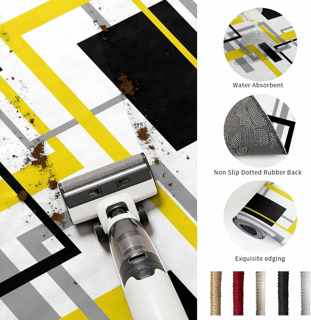 Area Rug Yellow Abstract Lines Non-Slip Indoor Area Rug Modern Art Washable Decorative Floor Carpet for Bedroom Living Room