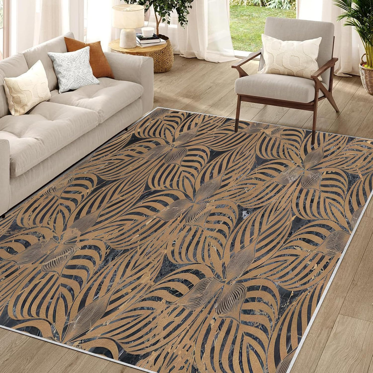 Abstract Art Element Non-Slip Area Rug – Soft Low Pile Modern Pattern,Machine Washable Indoor Rug for Living Room, Bedroom, Entryway – Easy Clean Decorative Home Rug Yellow