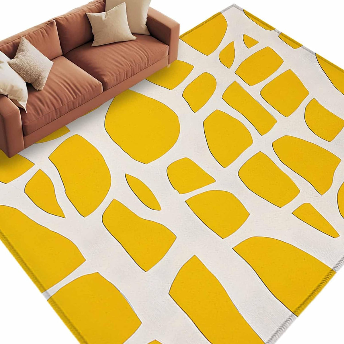 Abstract 5'x7' Area Rugs, Modernism Yellow Color Block Line Pattern Washable Area Rugs Non-Slip Indoor Floor Mats Carpet for Living Room Bedroom Dining Room