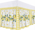 Yellow Lemon Wrap Around Bed Skirt Queen Size, Dust Ruffled 16 Inch Tailored Drop with Adjustable Elastic Belt Pleated, Summer Botanical Plaid Elegant Pastoral Luxury Bedding Skirts for Bedroom