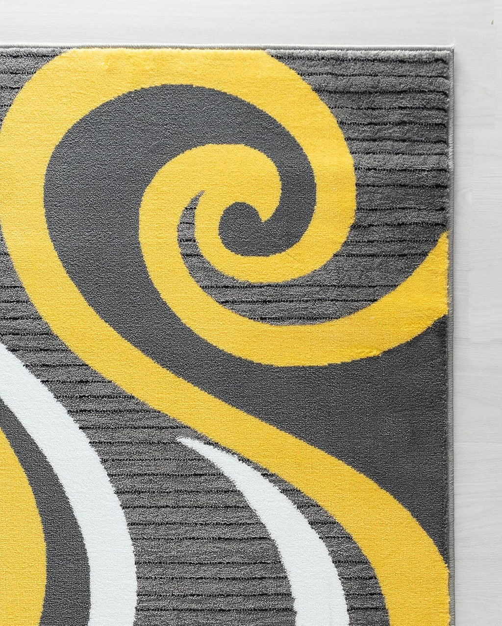 Modern Area Rug Swirls Carpet Bedroom Living Room Contemporary Dining Accent Sevilla Collection 4817A (Yellow, 8x10)