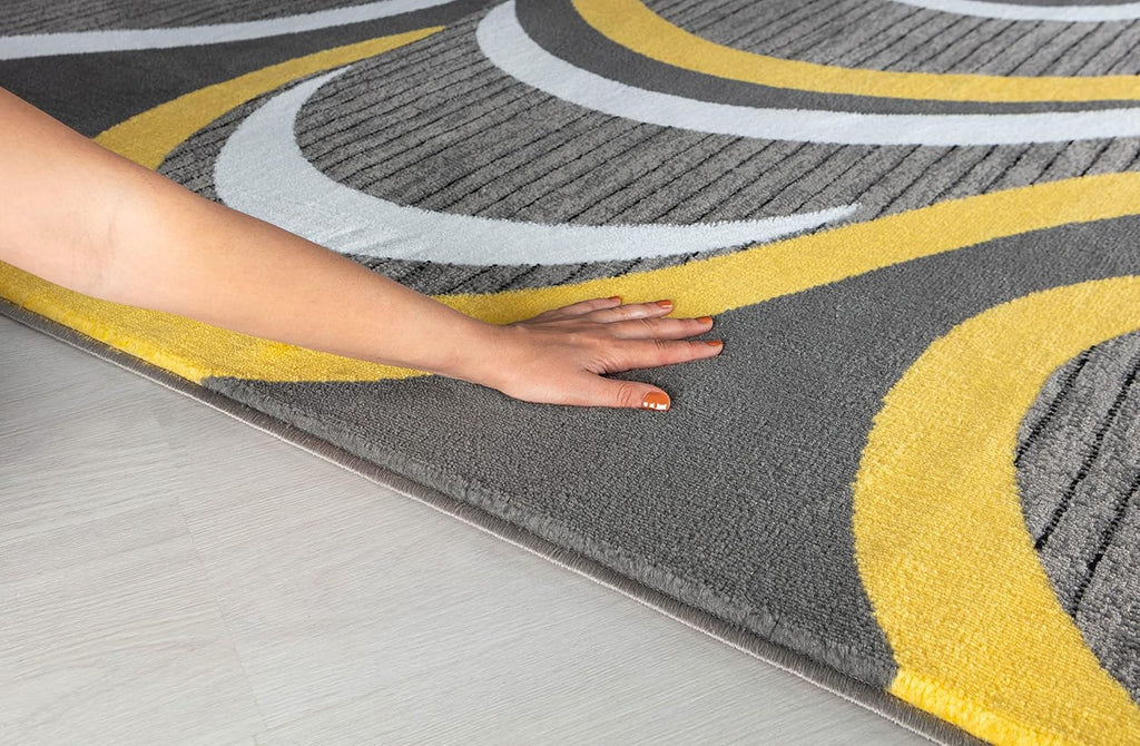 Modern Area Rug Swirls Carpet Bedroom Living Room Contemporary Dining Accent Sevilla Collection 4817A (Yellow, 8x10)