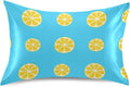 Yellow Lemon Slices Satin Pillowcase for Hair and Skin, Soft Breathable Pillow Case Anti-Wrinkle Cooling Silk Pillow Cover with Envelope Closure for Bedroom, Standard 20 x 26 Inches