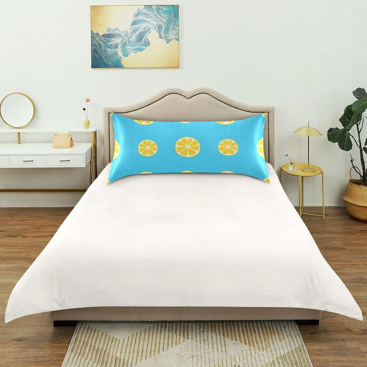 Yellow Lemon Slices Satin Pillowcase for Hair and Skin, Soft Breathable Pillow Case Anti-Wrinkle Cooling Silk Pillow Cover with Envelope Closure for Bedroom, Standard 20 x 26 Inches