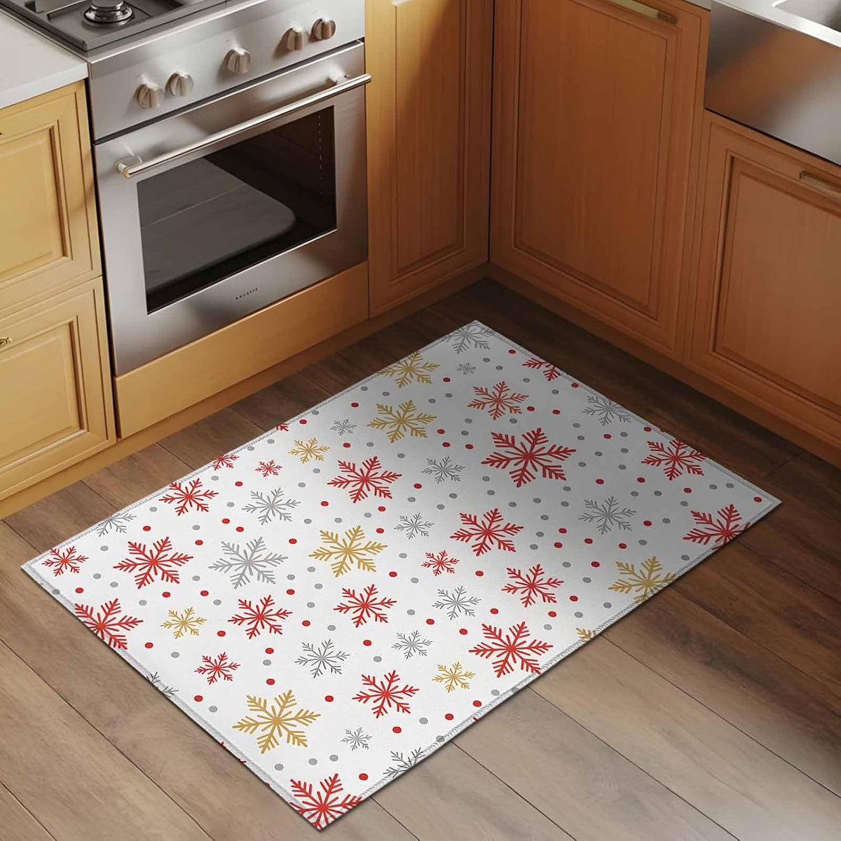 Merry Christmas 2x3 Area Rugs for Living Room, Vintage Watercolors Winter Red Yellow Orange White Snowflakes Non Slip Floor Mat Washable Low-Profile Indoor Carpet for Bedroom, Dining Room, Bathroom