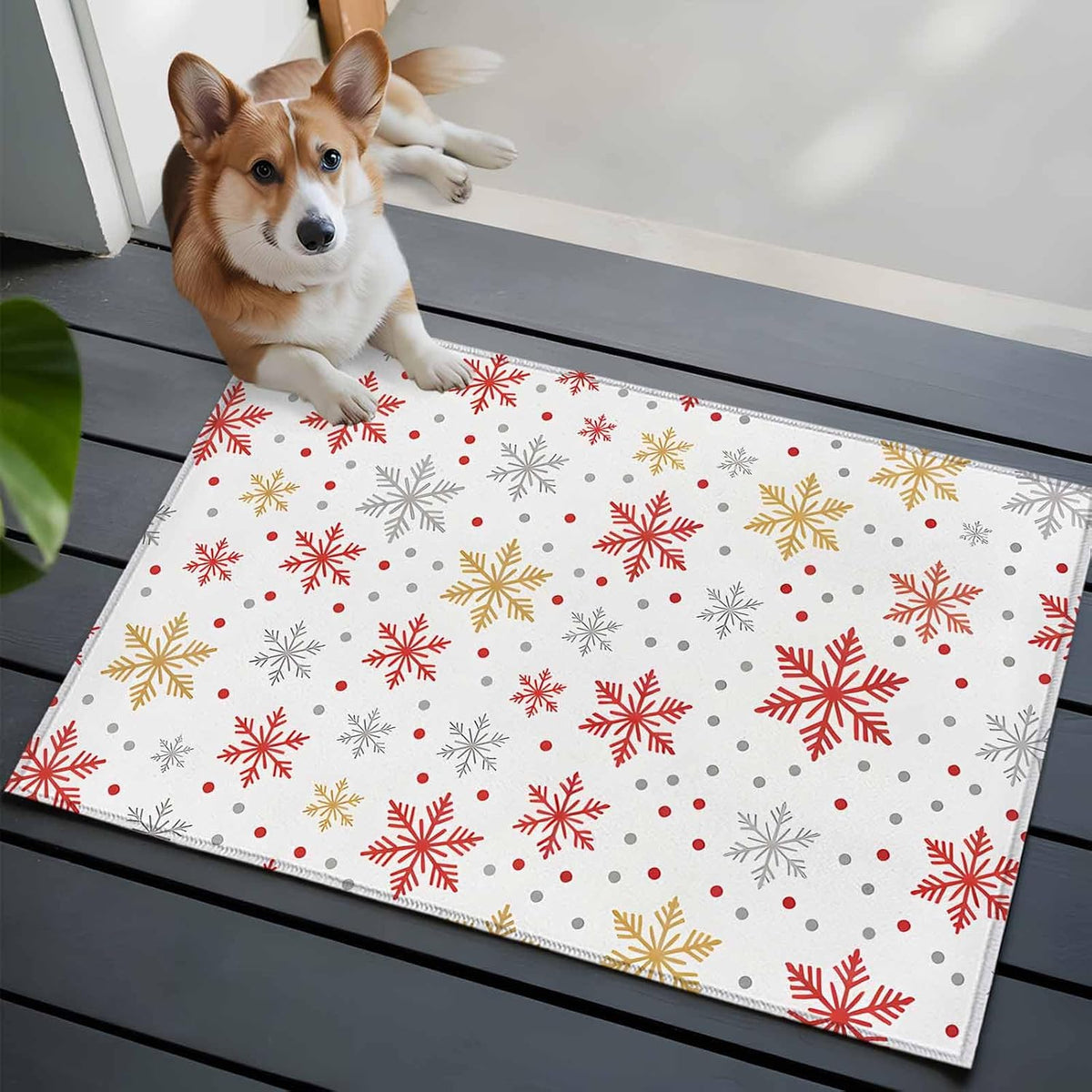 Merry Christmas 2x3 Area Rugs for Living Room, Vintage Watercolors Winter Red Yellow Orange White Snowflakes Non Slip Floor Mat Washable Low-Profile Indoor Carpet for Bedroom, Dining Room, Bathroom