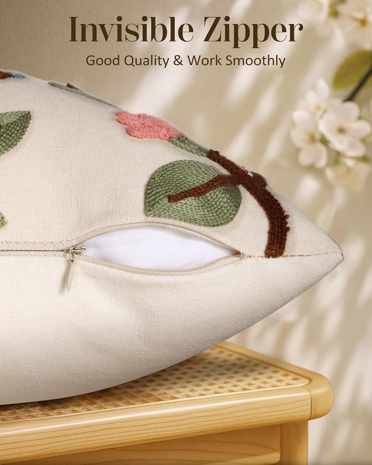 Embroidered Lumbar Pillow Cover 20x12 Inch, Bird Lemon