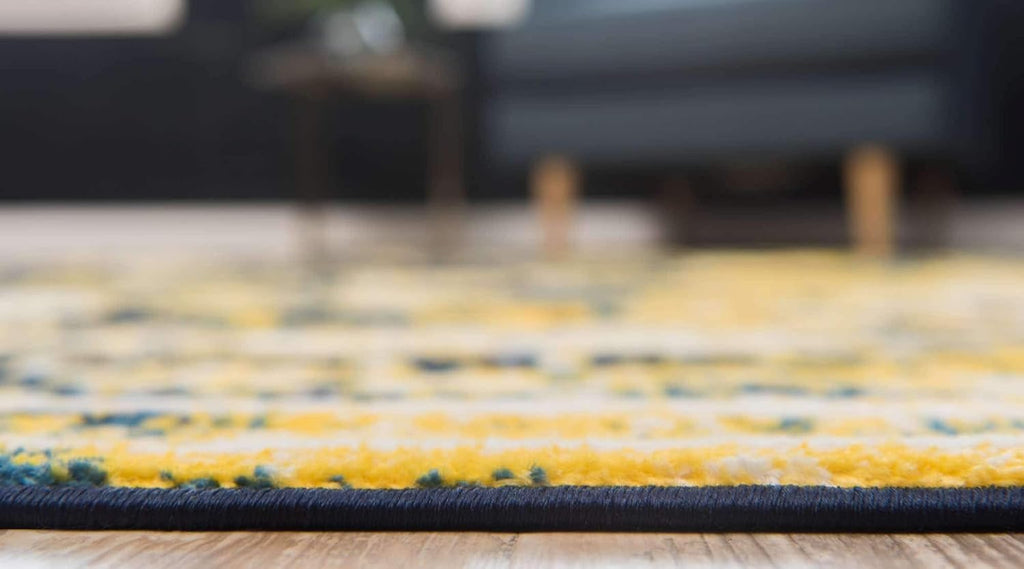 Sofia Collection Area Rug - Salle Garnier (5' 3" x 8' Rectangle, Navy Blue/ Yellow)