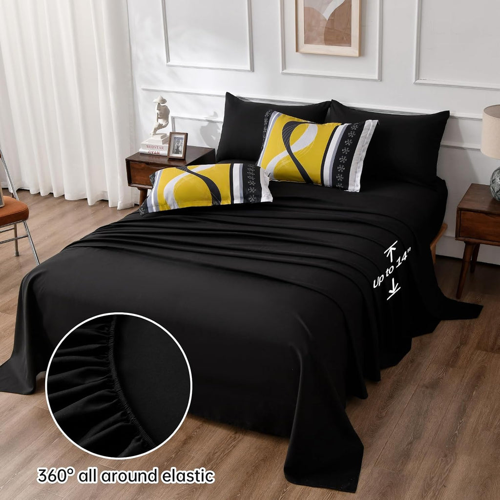 Black Yellow Comforter Set Queen Size,8 Pieces Bed in a Bag