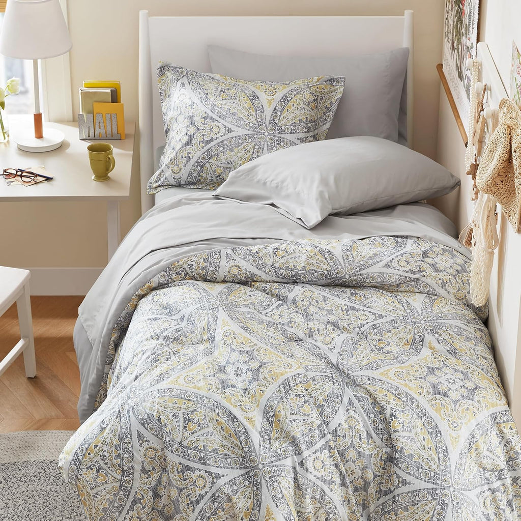 Gloria Comforter Set, Twin XL, 6 Piece, Gray/Yellow